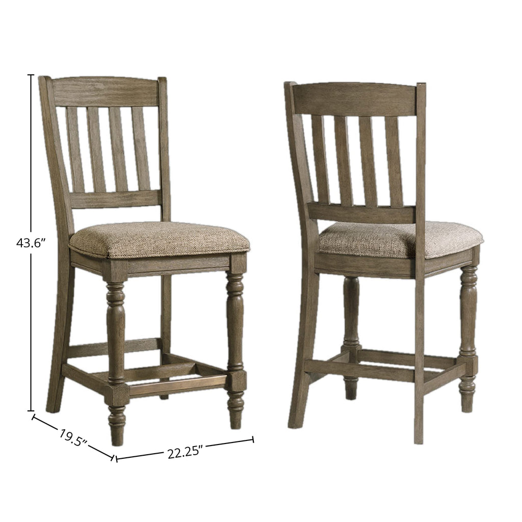 Balboa Park Slat Back Counter Stool with Cushion Seat, Set of 2, Roasted Oak