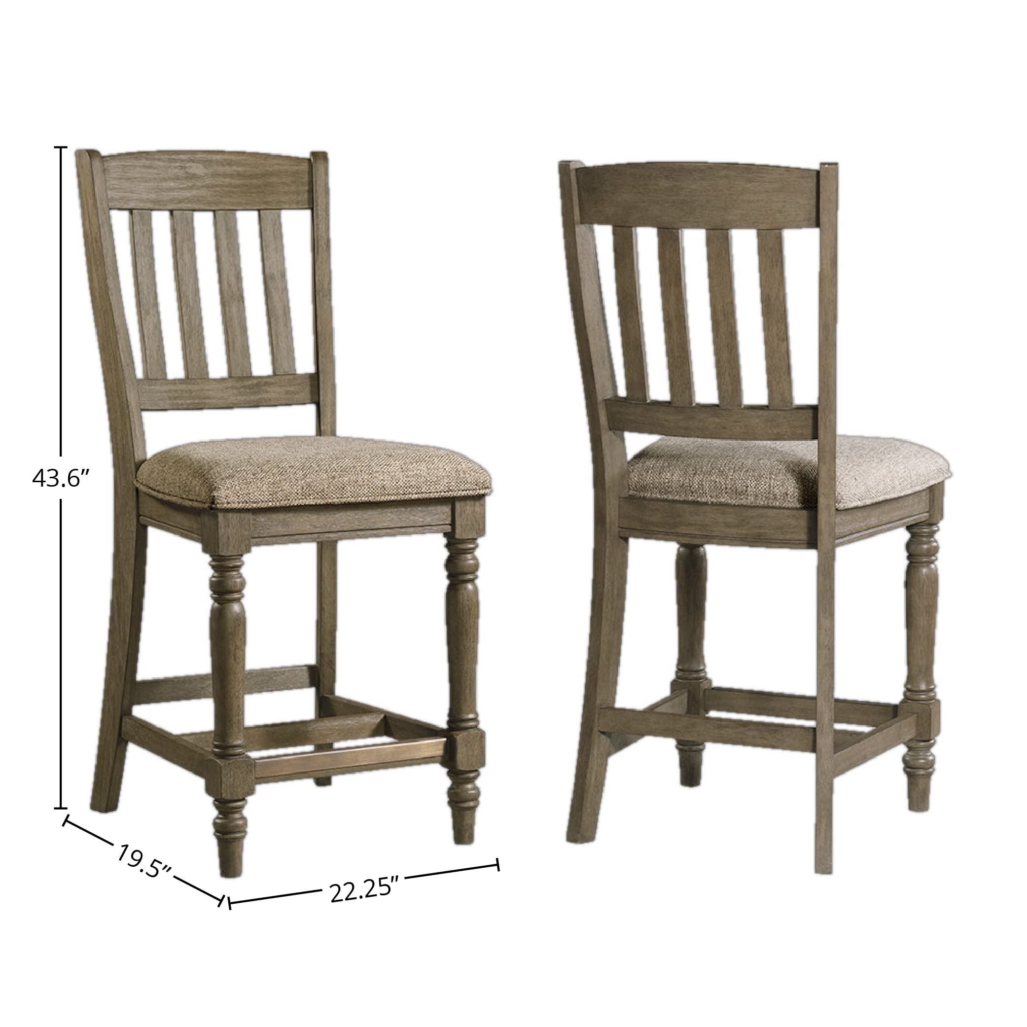 Balboa Park Slat Back Counter Stool with Cushion Seat, Set of 2, Roasted Oak