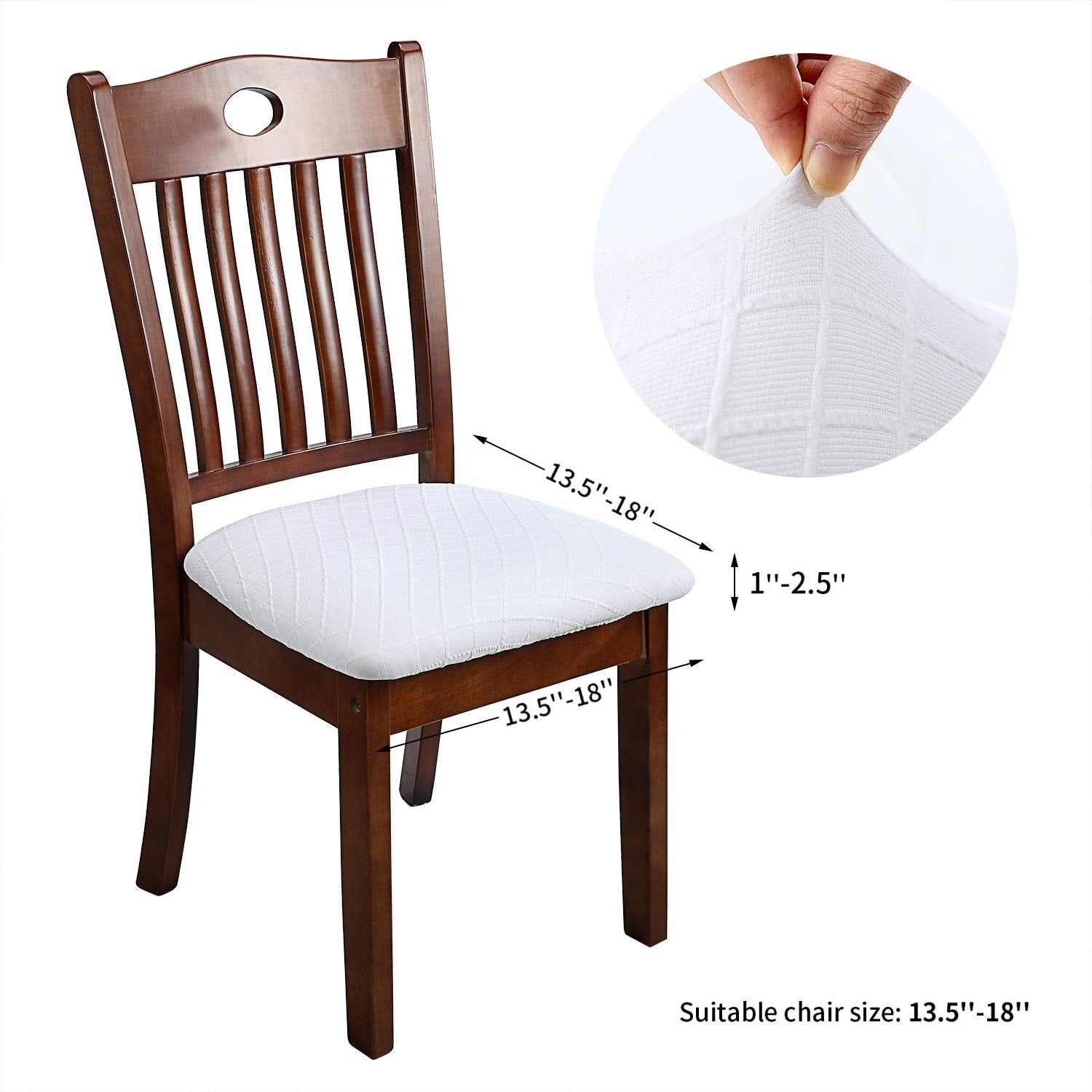 Fuloon Stretch Jacquard Chair Seat Covers Set Of 4, Removable Washable Dining Chair Covers Anti-Dust Dining Room Chair Covers Seat Cushion Slipcovers (4, White)
