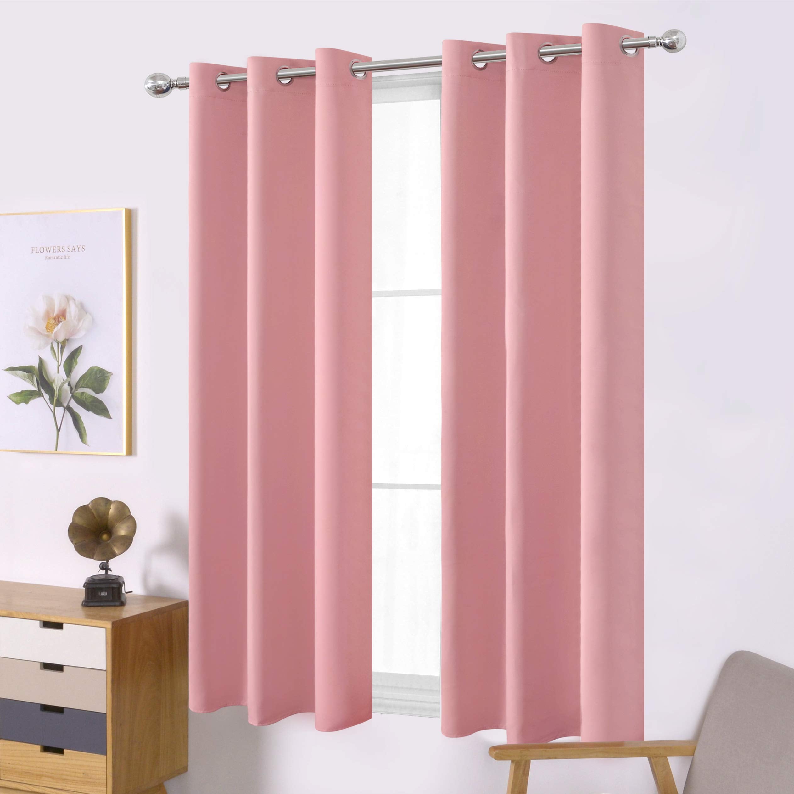 Lemomo Pink Thermal Blackout Curtains/38 X 54 Inch/Set Of 2 Panels Room Darkening Curtains For Bedroom