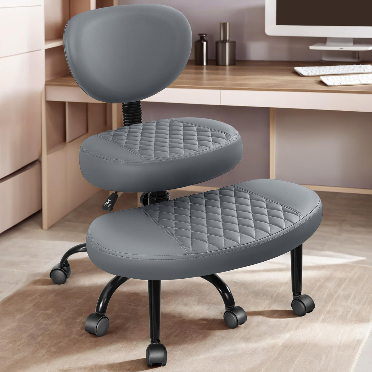 Cross-Legged Meditation & Yoga Office Chair - Kneeling Style With Lumbar Support & Adjustable Height - Dark Gray