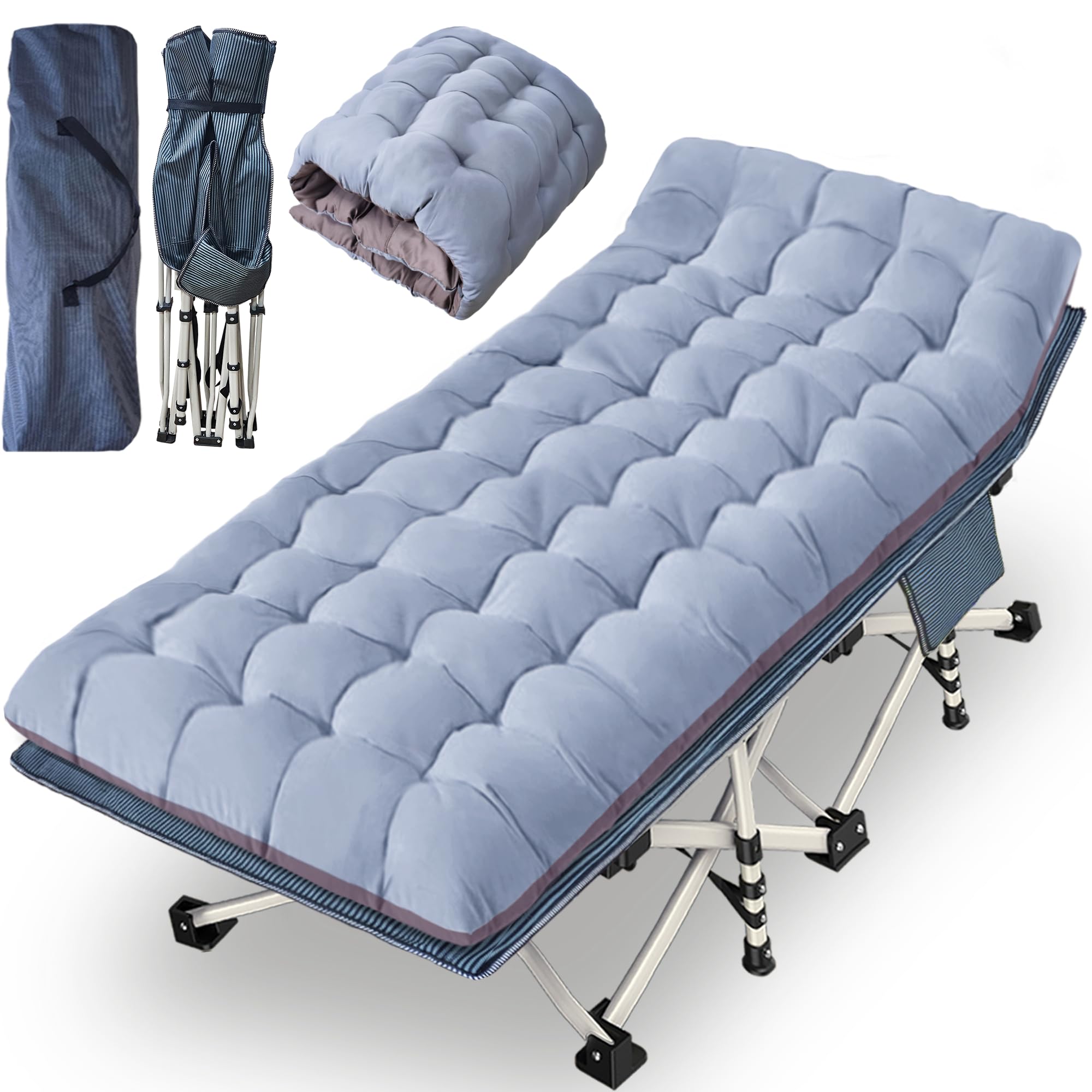 NESDCC 79 L x 32 W x 18 H Oversize XXL Camping Cot with Comfortable Mattress for Adults Extra Wide Cots for Sleeping Folding Cot