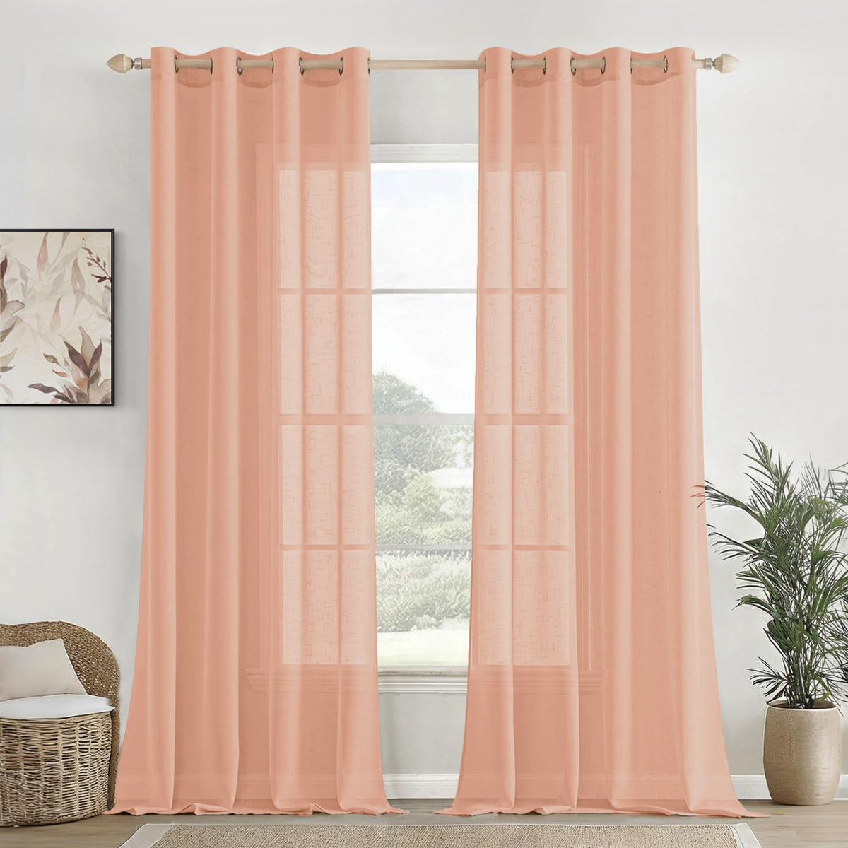 Homemonde Sheer Curtains 9 Feet Long Pack Of 4  Light Filtering Transparent Long Door Curtain With Top Eyelets  (Peach  108 I