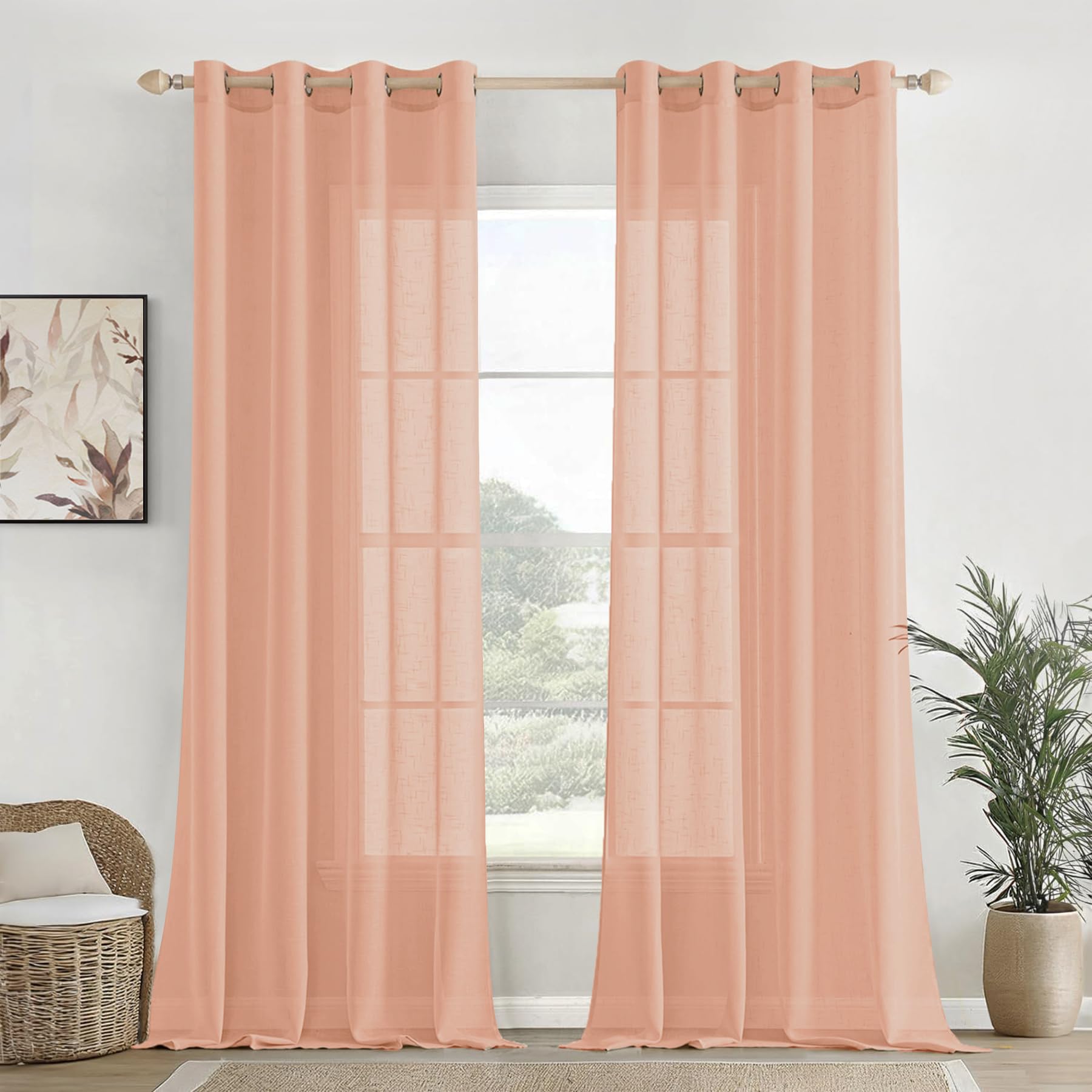 Homemonde Sheer Curtains 5 Feet Long Pack Of 4  Light Filtering Transparent Window Curtain With Top Eyelets  (Peach  60 Inch)