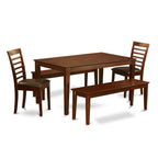 East West Furniture CAML5C-MAH-LC 5 Piece Dining Room Furniture Set Includes a Rectangle Kitchen Table and 2 Faux Leather Dining Chairs with 2 Benches, 36x60 Inch, Mahogany