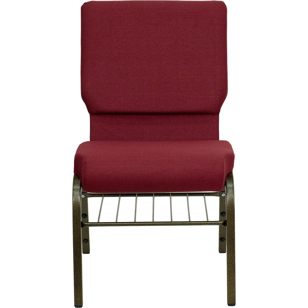 Flash Furniture Hercules Series 18.5''W Church Chair In Burgundy Fabric With Book Rack - Gold Vein Frame