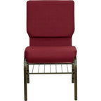 Flash Furniture Hercules Series 18.5''W Church Chair In Burgundy Fabric With Book Rack - Gold Vein Frame