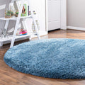 Rugs.com Infinity Collection Solid Shag Area Rug 8 Ft Round Aegean Blue Shag Rug Perfect for Kitchens, Dining Rooms