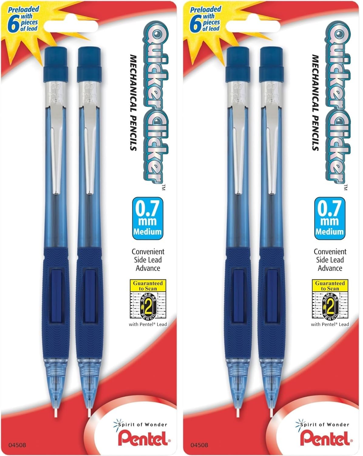 Pentel Quicker Clicker Automatic Pencils, 0.7 Mm, Blue Barrel, Pack Of 2 Pencils- Pack Of 2