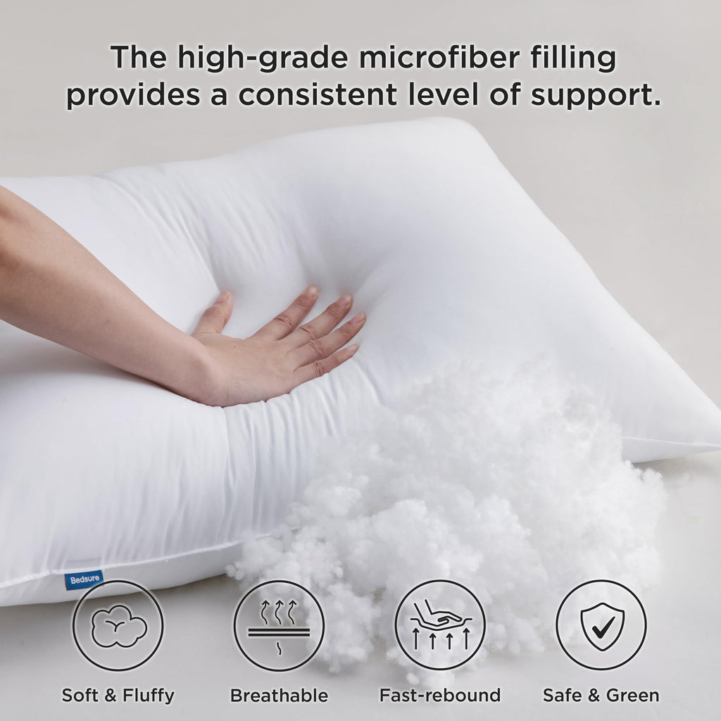 Bedsure Soft Pillows Queen Size Set Of 4 - Hotel Quality Queen Size Bed Pillows 4 Pack For Sleeping, Soft And Supportive Filling For Side, Back Sleepers (19'X28')