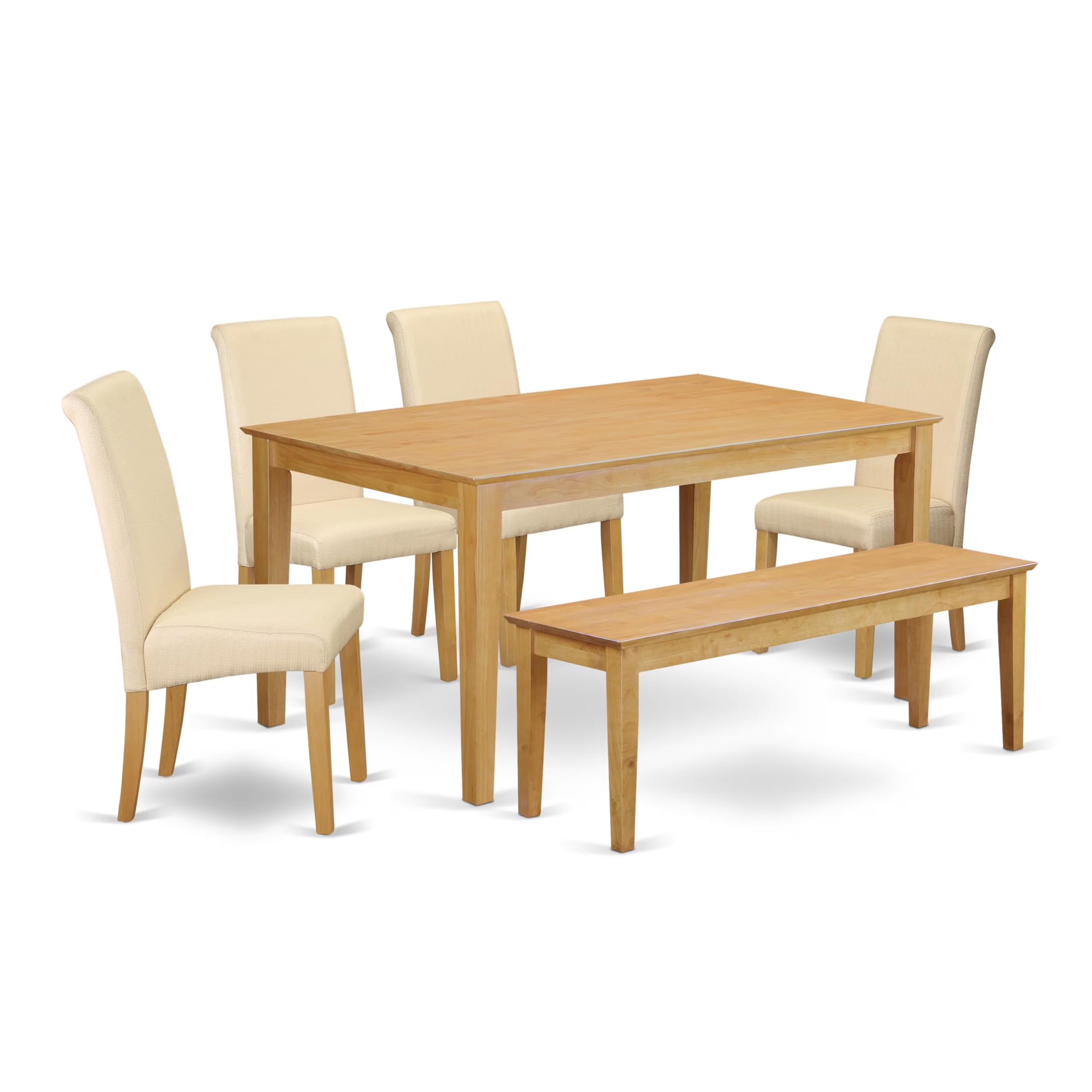 East West Furniture Caba6-Oak-02 6 Piece Dining Room Table Set Contains A Rectangle Kitchen Table And 4 Light Beige Linen Fabric Parson Chairs With A Bench, 36X60 Inch, Oak