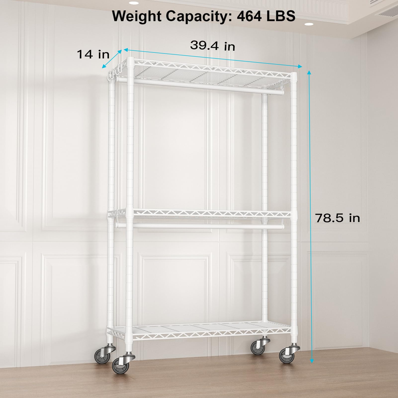 Futassi P3 Rolling Clothes Rack, Clothing Racks For Hanging Clothes, Heavy Duty Garment Rack With Wheels, Freestanding Portable