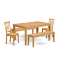 East West Furniture CAAN5C-OAK-W 5 Piece Dining Table Set for 4 Includes a Rectangle Kitchen Table and 2 Dining Chairs with 2 Benches, 36x60 Inch, Oak