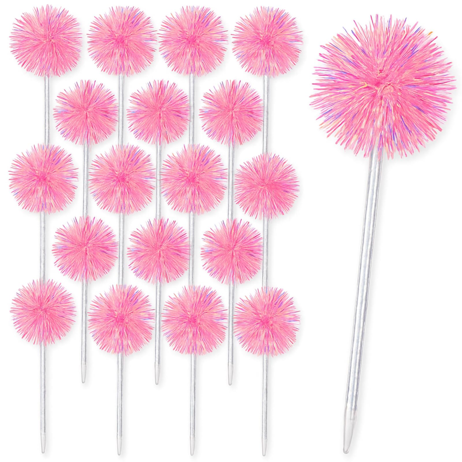 Saypacck 24 Pcs Foil Firework Pens Pom Pom Ballpoint Pens Bulk Happy Birthday Party Favor Supply Glitter Tinsel Princess Pen Goo