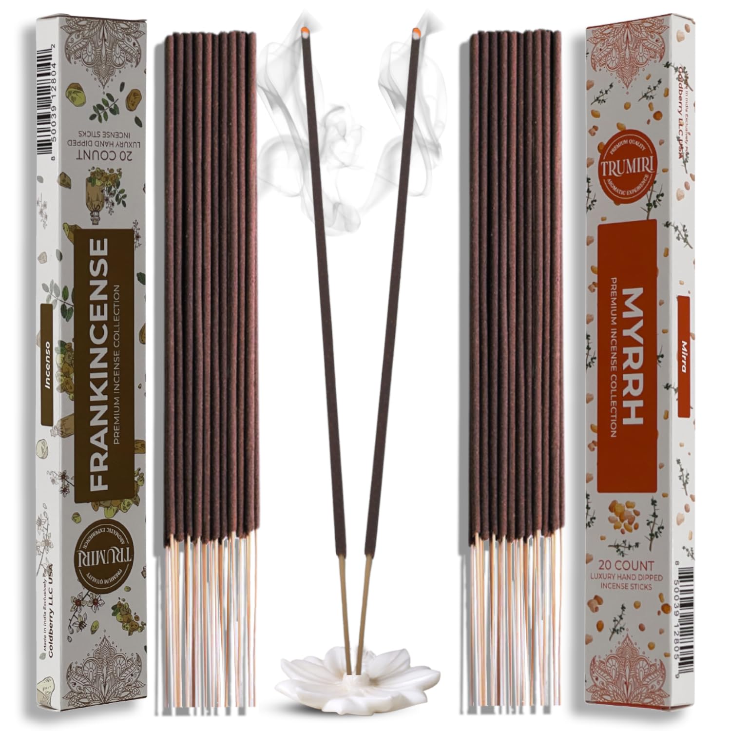 Trumiri Incense Sticks - Combo Pack of 40 Insence-Sticks - 20 Frankincense and 20 Myrrh - Insense - Insents - Incents - Inscense
