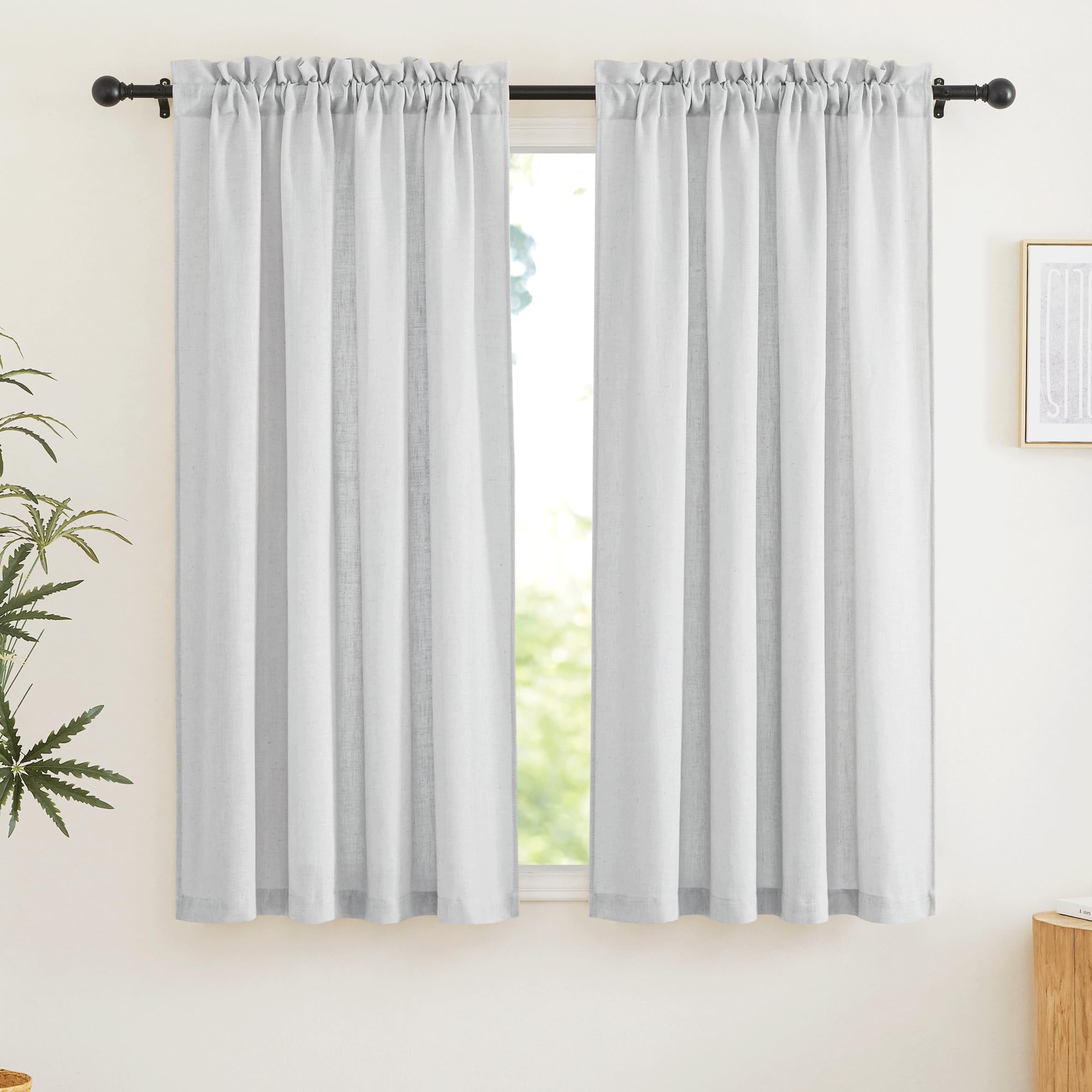 Ryb Home Grey Sheer Curtain Drapes For Bedroom, Soft & Durable Textured Fabric Semi Sheer Curtain Panel For Bedroom Home Office