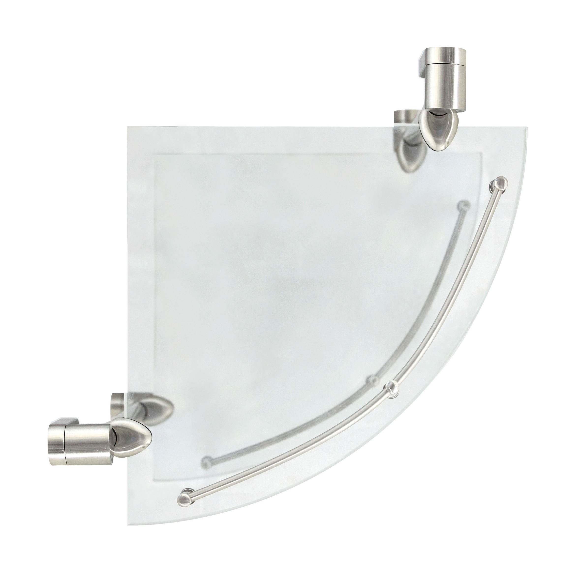 Modona Double Corner Glass Shelf With Pre-Installed Rail - Satin Nickel - Oval Series - 5 Year Warrantee