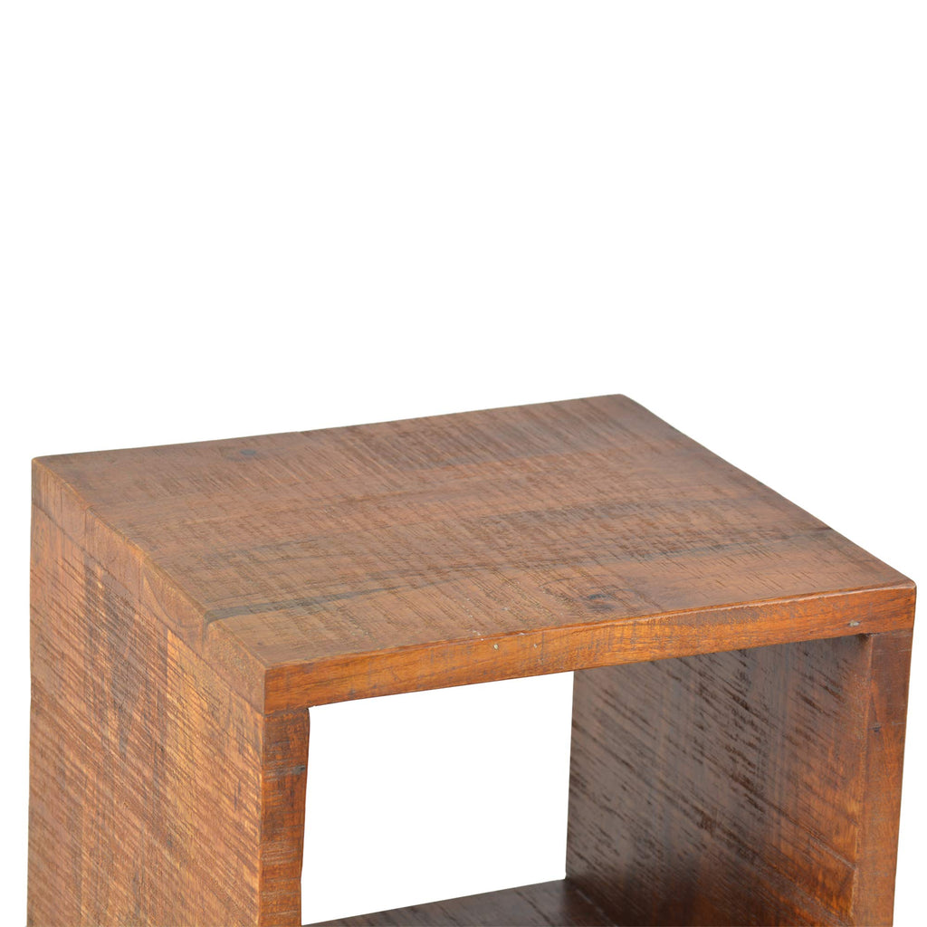 TUP THE URBAN PORT 22 Inch Industrial Style Cube Shape Wooden Nightstand with Rough Sawn Texture,Brown