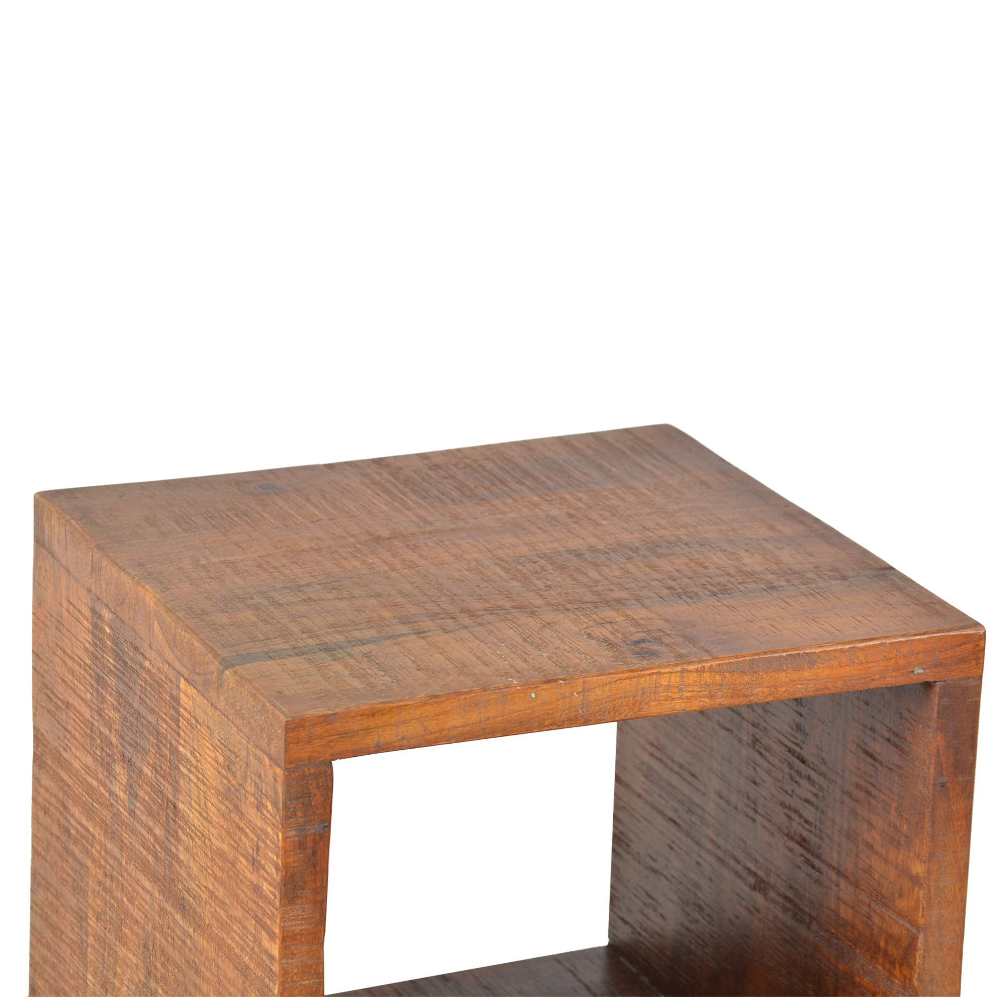 TUP THE URBAN PORT 22 Inch Industrial Style Cube Shape Wooden Nightstand with Rough Sawn Texture,Brown