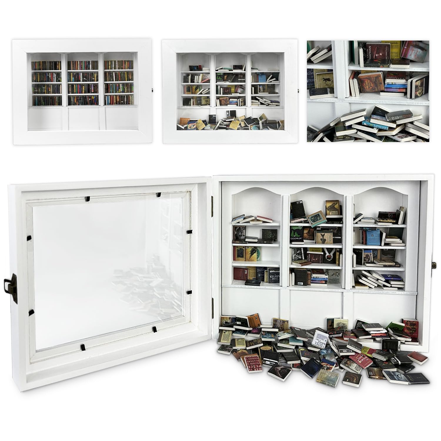 Anxiety Bookshelf Ornament (200PCS Mini Books), Shake Bookshelf Shake Away Your Anxiety, Miniature Book Library, for Home Room L