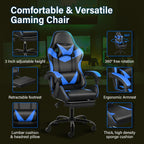 Gaming Chair, Backrest And Seat Height Adjustable Swivel Recliner Racing Office Computer Ergonomic Video Game Chair With Footrest And Lumbar Support, Black/Blue