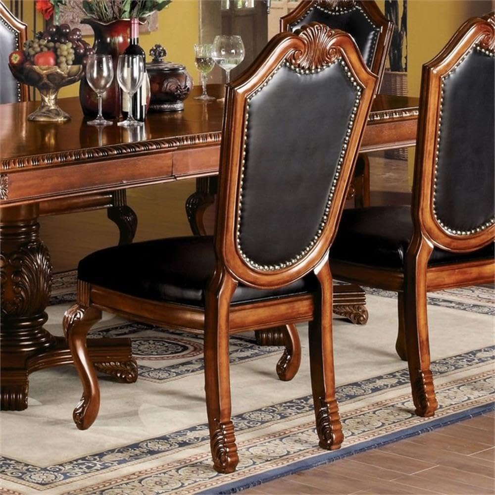 Acme Chateau De Ville Upholstered Wooden Side Chair in Black and Cherry