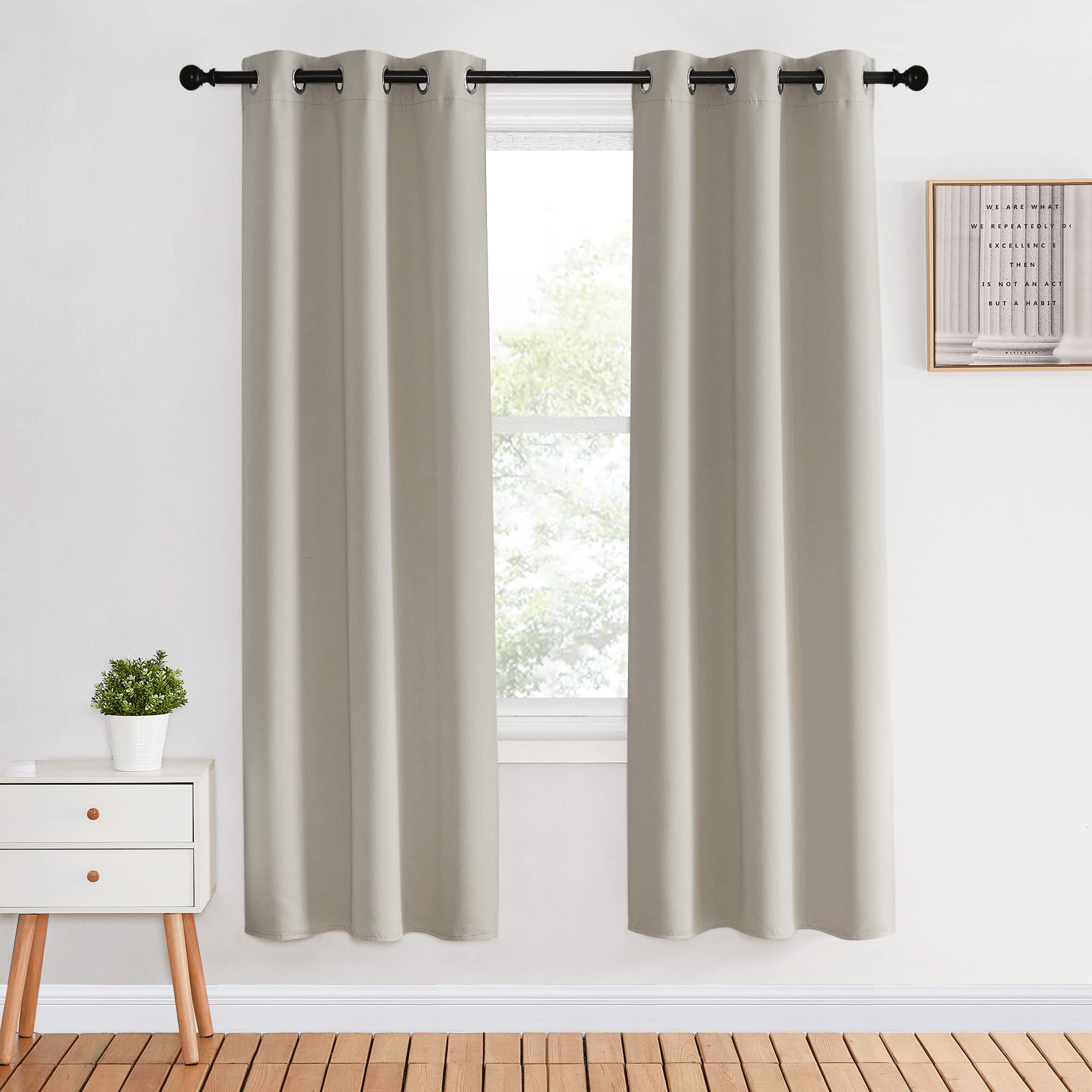 Nicetown Blackout Curtains For Bedroom, Natural, 34 Inches By 70 Inches Long Curtains & Drapes For Living Room, Thermal Insulate