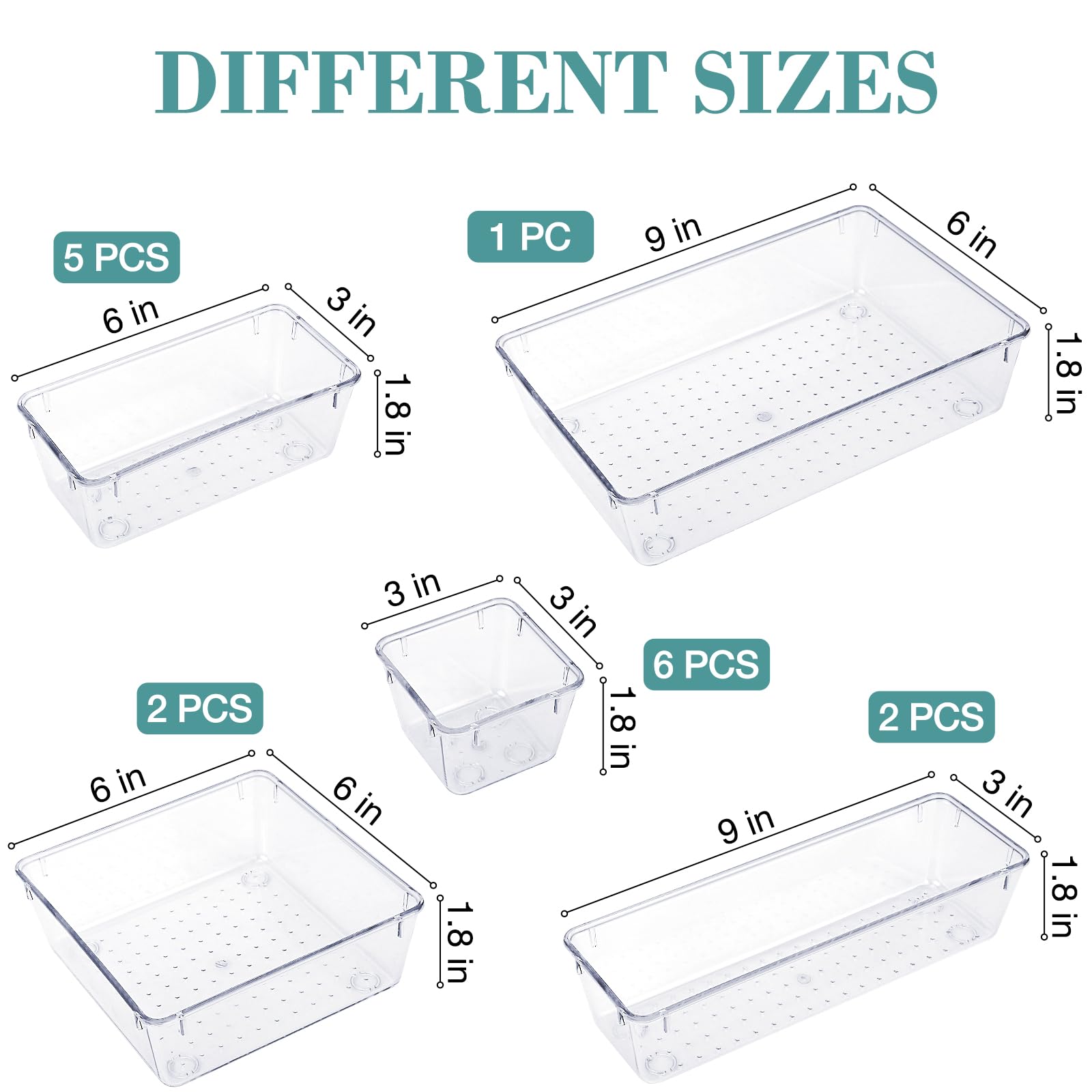 Stormiracle 16 Pcs Drawer Organizer Set, 5 Varied Size Bathroom And Kitchen Drawer Cabinet Organizer Trays, Clear Storage Bins F