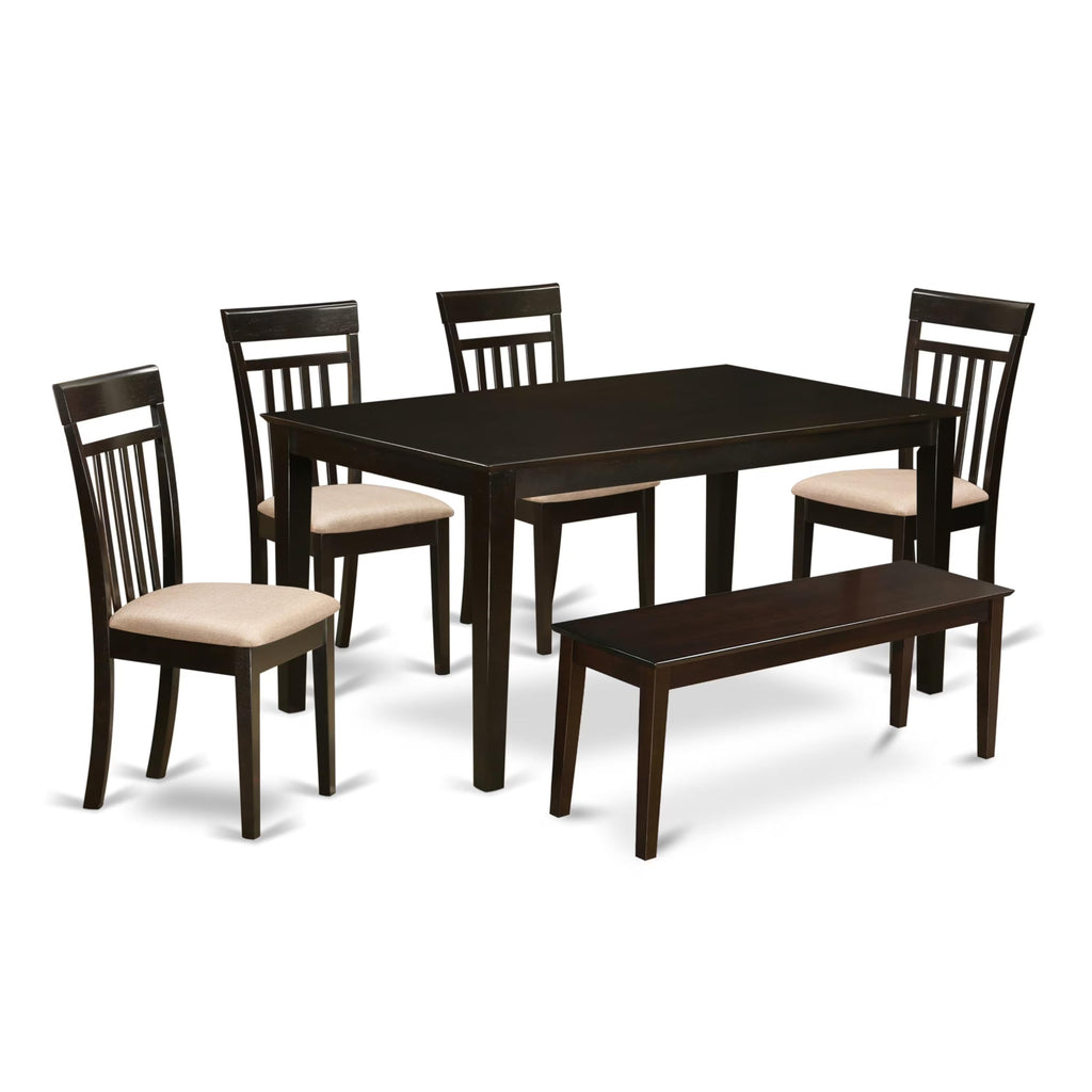 East West Furniture CAP6S-CAP-C 6 Piece Kitchen Table Set Contains a Rectangle Dining Table and 4 Linen Fabric Dining Room Chairs with a Bench, 36x60 Inch, Cappuccino