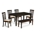 East West Furniture CAP6S-CAP-C 6 Piece Kitchen Table Set Contains a Rectangle Dining Table and 4 Linen Fabric Dining Room Chairs with a Bench, 36x60 Inch, Cappuccino