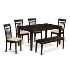 East West Furniture CAP6S-CAP-C 6 Piece Kitchen Table Set Contains a Rectangle Dining Table and 4 Linen Fabric Dining Room Chairs with a Bench, 36x60 Inch, Cappuccino