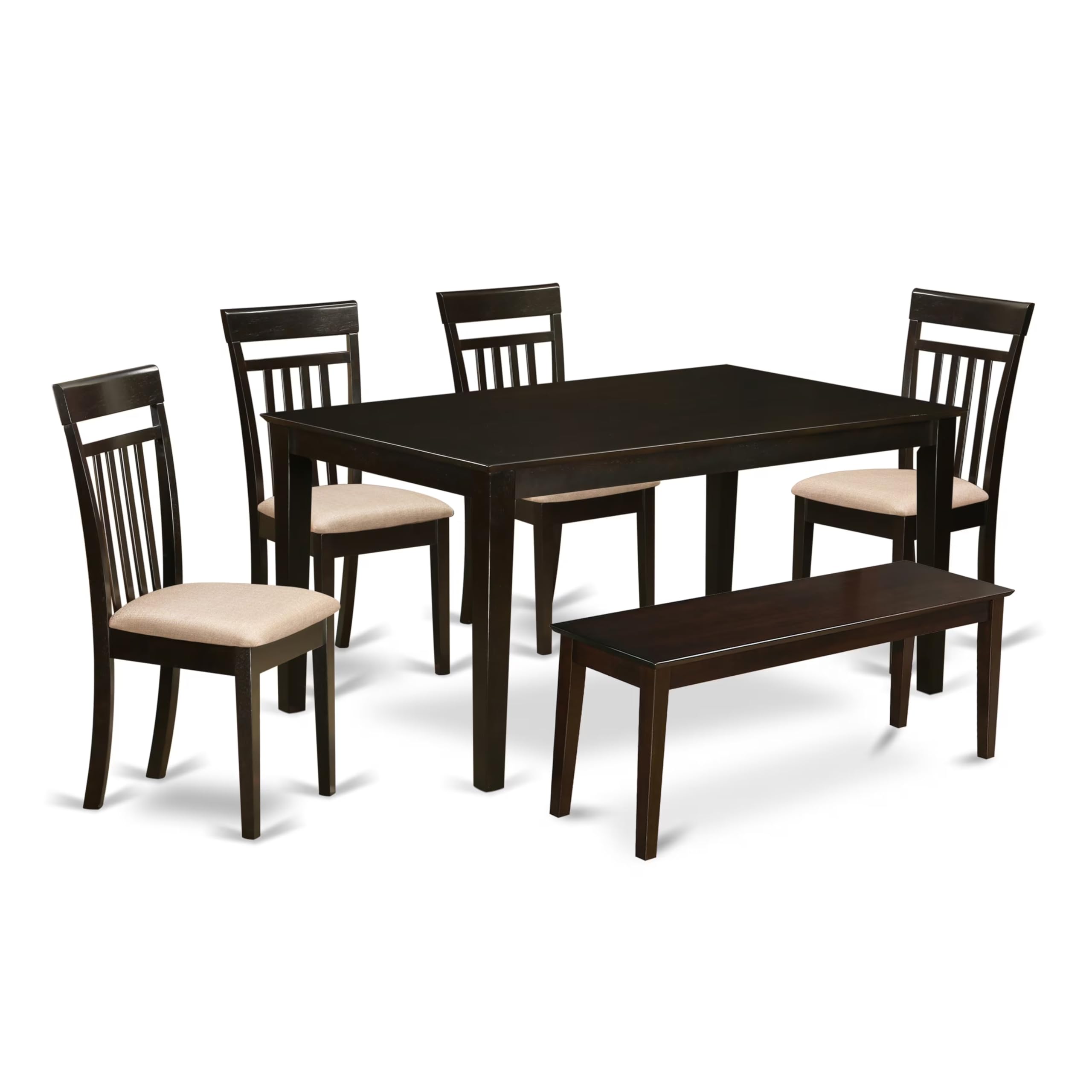 East West Furniture CAP6S-CAP-C 6 Piece Kitchen Table Set Contains a Rectangle Dining Table and 4 Linen Fabric Dining Room Chairs with a Bench, 36x60 Inch, Cappuccino