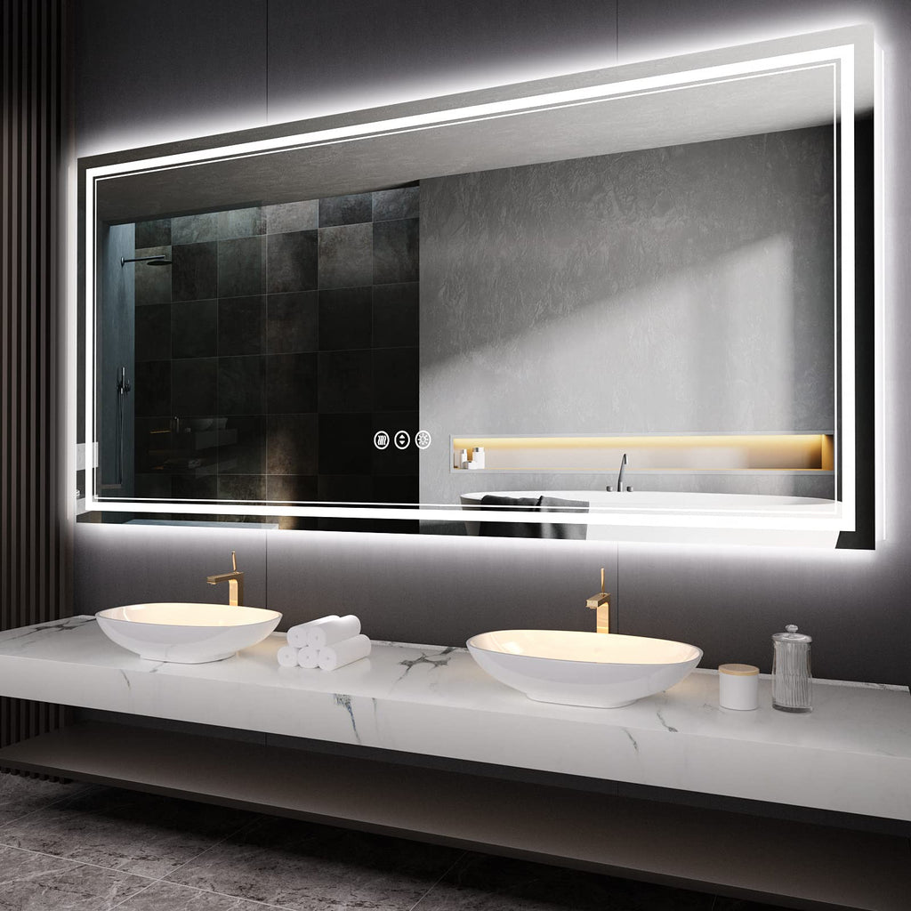 ISTRIPMF 72x36 Inch LED Bathroom Mirror, Backlit and Front-lit,Large Lighted Vanity Mirror with Lights,Anti-Fog,Dimmable,ETL Lis