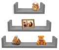 Greenco Set of 3 Floating U    Shelves, Easy-to-Assemble Floating Wall Mount Shelves for Bedrooms and Living Rooms, Grey Finish