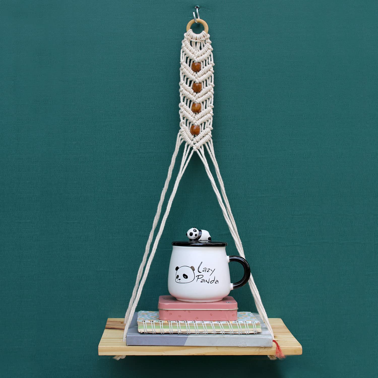 Vah White With Beads Macrame Wall Hanging Shelf Macrame Shelf Wall Hangings Macrame Floating Shelf Used As Wall Decor For Home D