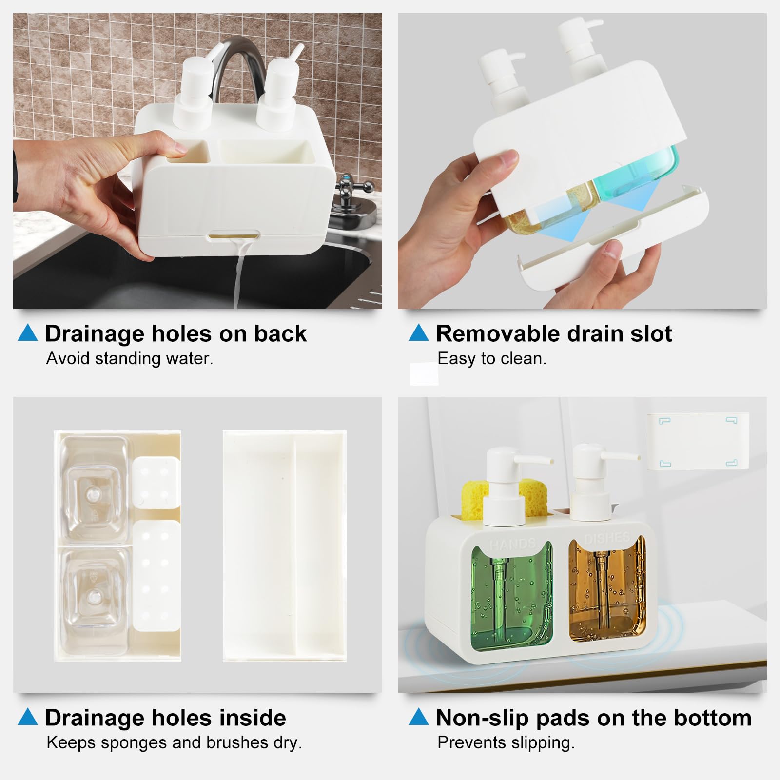 Kitchen Soap Dispenser Set, With Hand And Dish Soap, Sponge Caddy And Brush Holder 4-In-1 Kitchen Dual Soap Dispenser Set For Ki