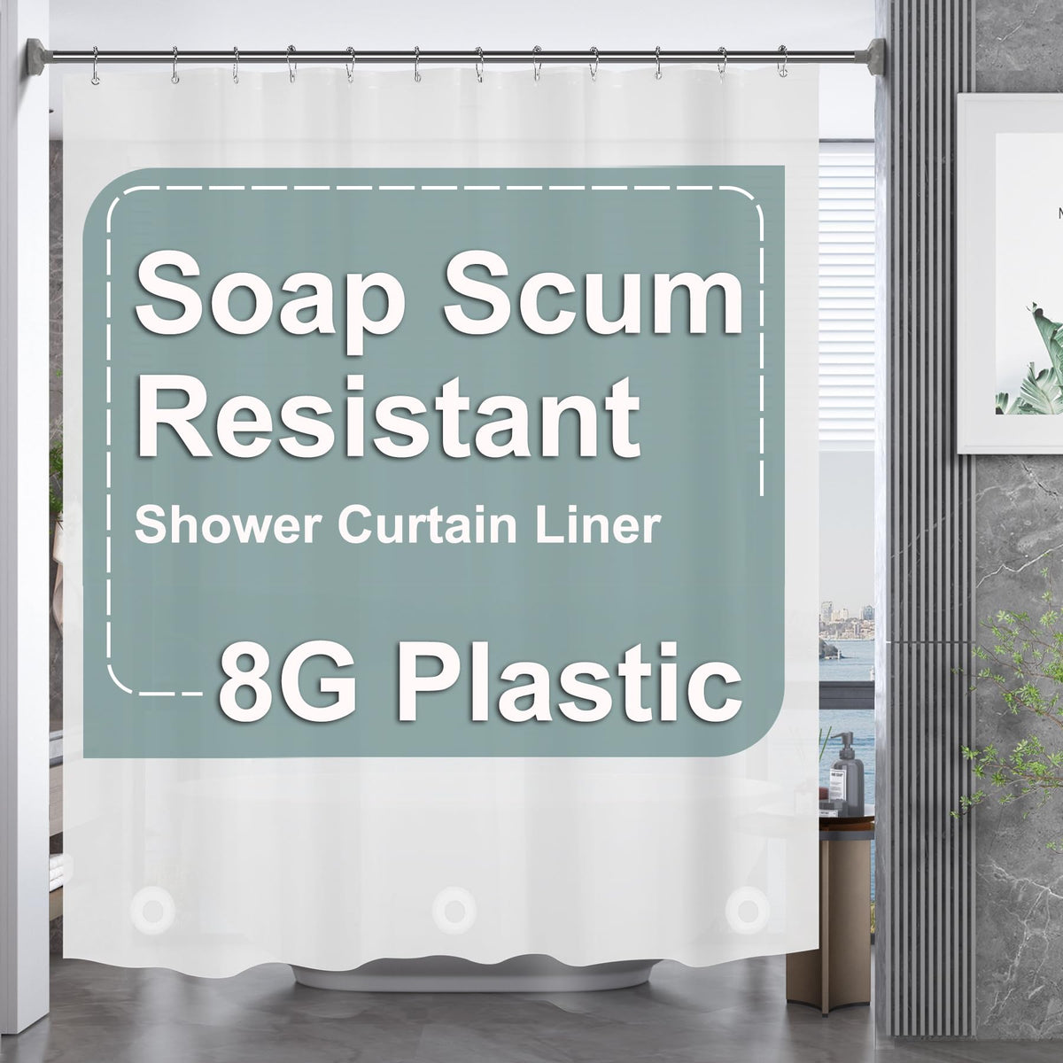 Amazerbath Plastic Shower Curtain 84 Inches Long, 72 X 84 Frosted Weighted Extra Long Shower Curtain, Peva Heavy Duty Tall Bathr