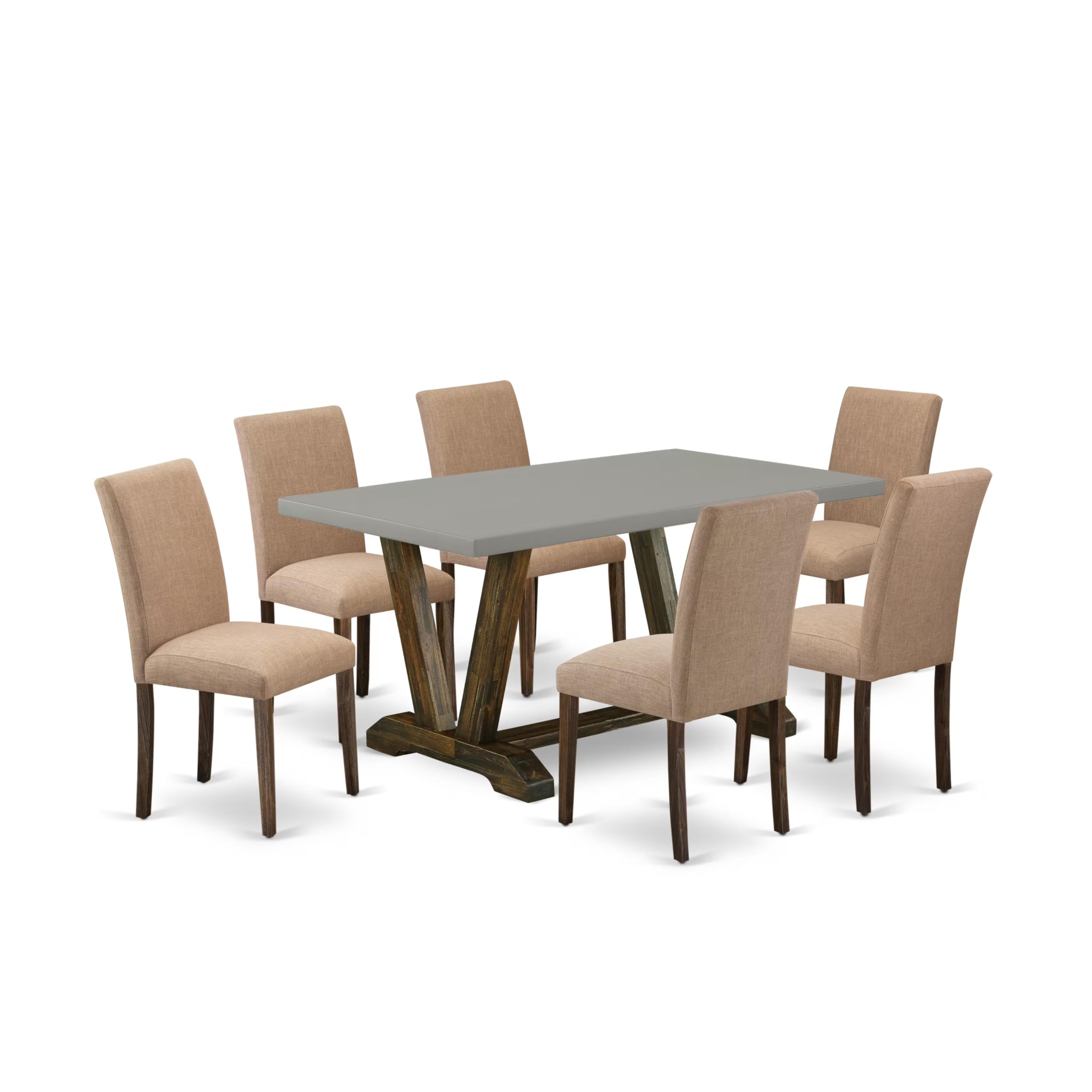 East West Furniture V796Ab747-7 7 Piece Kitchen Table Set Consist Of A Rectangle Dining Table With V-Legs And 6 Light Sable Linen Fabric Parson Dining Chairs, 36X60 Inch, Multi-Color