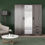Violet Wardrobe Mirrored Door Closet 3 Doors and 3 Drawers (Grey)