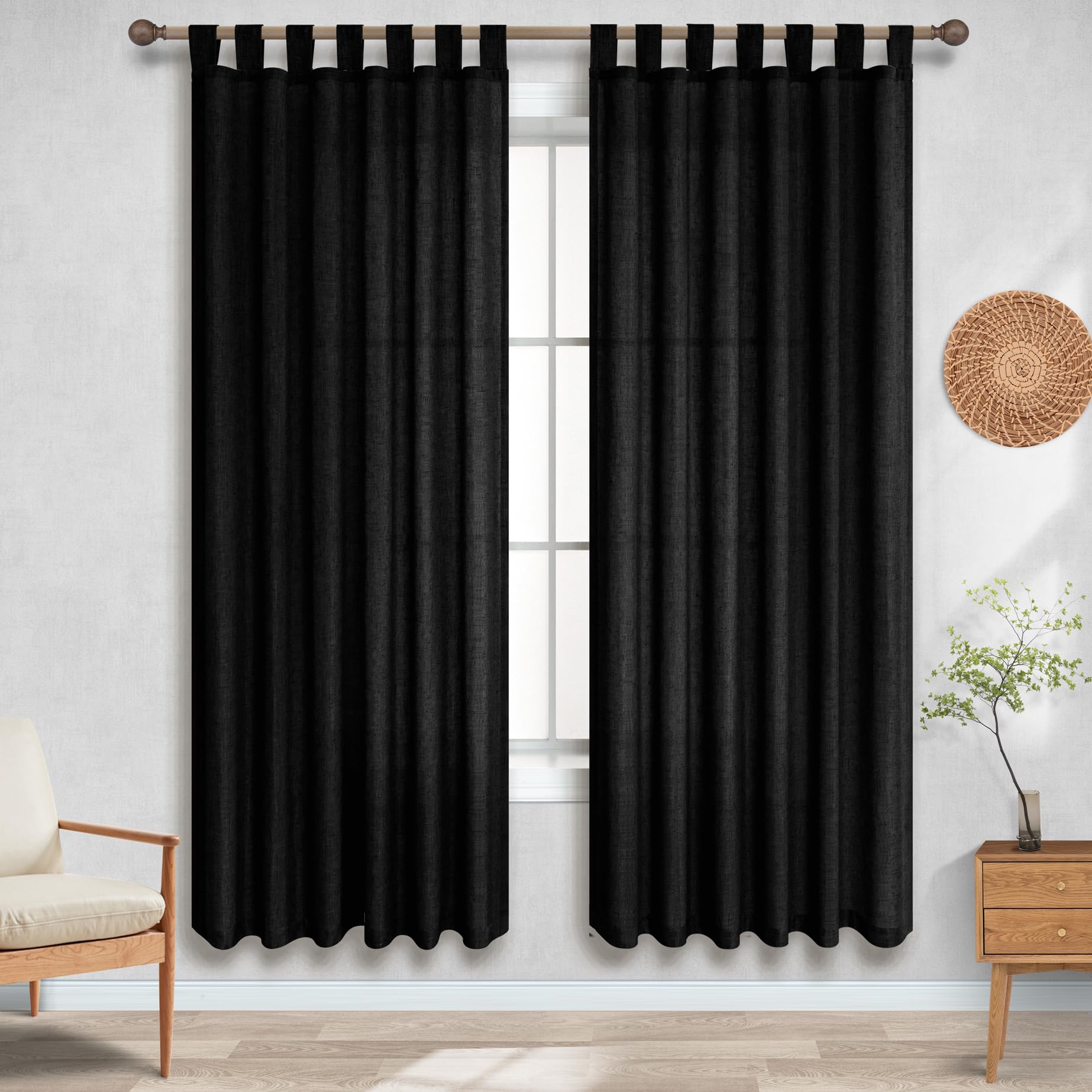 Koufall Blacktab Top Linen Blend Curtains For Living Room 52 By 63