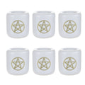 Mega Candles - 6 pcs Ceramic Gold Pentacle Chime Ritual Spell on White Candle Holder, Candle Holder, Great for Casting Chimes, R