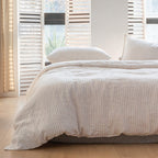 Simple&Opulence 100% Linen Duvet Cover Set 3Pcs Yarn Dyed Vertical Pinstripe Ticking Pattern Natural French Washed Flax Breathab