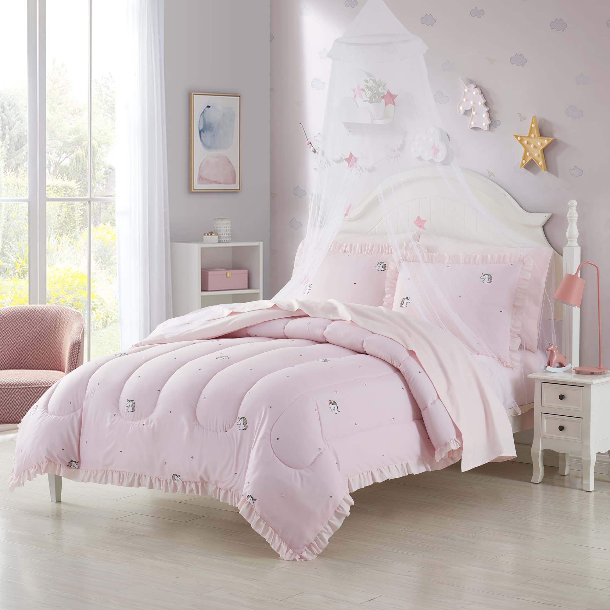 Kids Bedding Set Bed In A Bag For Boys And Girls Toddlers Printed Sheet Set And Comforter , Twin, Rainbow Unicorn