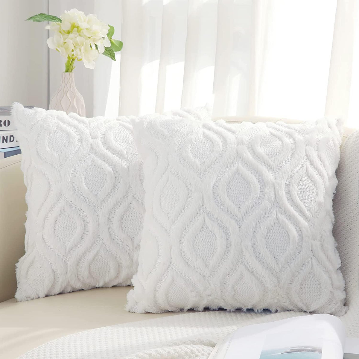 Decoruhome Decorative Throw Pillow Covers 22X22, Soft Plush Faux Wool Couch Pillow Covers For Home, Set Of 2,White