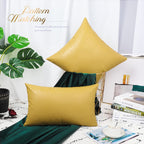 Brawarm Faux Leather Pillow Covers 20 X 20 Inches, Yellow Leather Pillow Covers Pack Of 2, Crocodile Leather Decorative Throw Pi