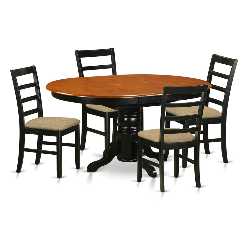 East West Furniture AVPF5-BCH-C 5 Piece Dining Table Set for 4 Includes an Oval Kitchen Table with Butterfly Leaf and 4 Linen Fabric Kitchen Dining Chairs, 42x60 Inch, Black & Cherry