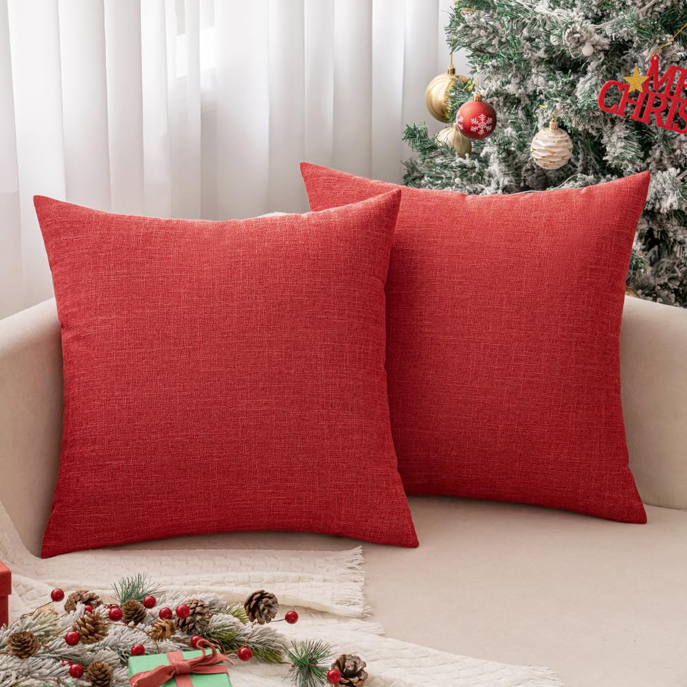 Miulee Pack Of 2 Christmas Decorative Throw Pillow Covers Linen Burlap Square Solid Farmhouse Modern Concise Throw Cushion Case