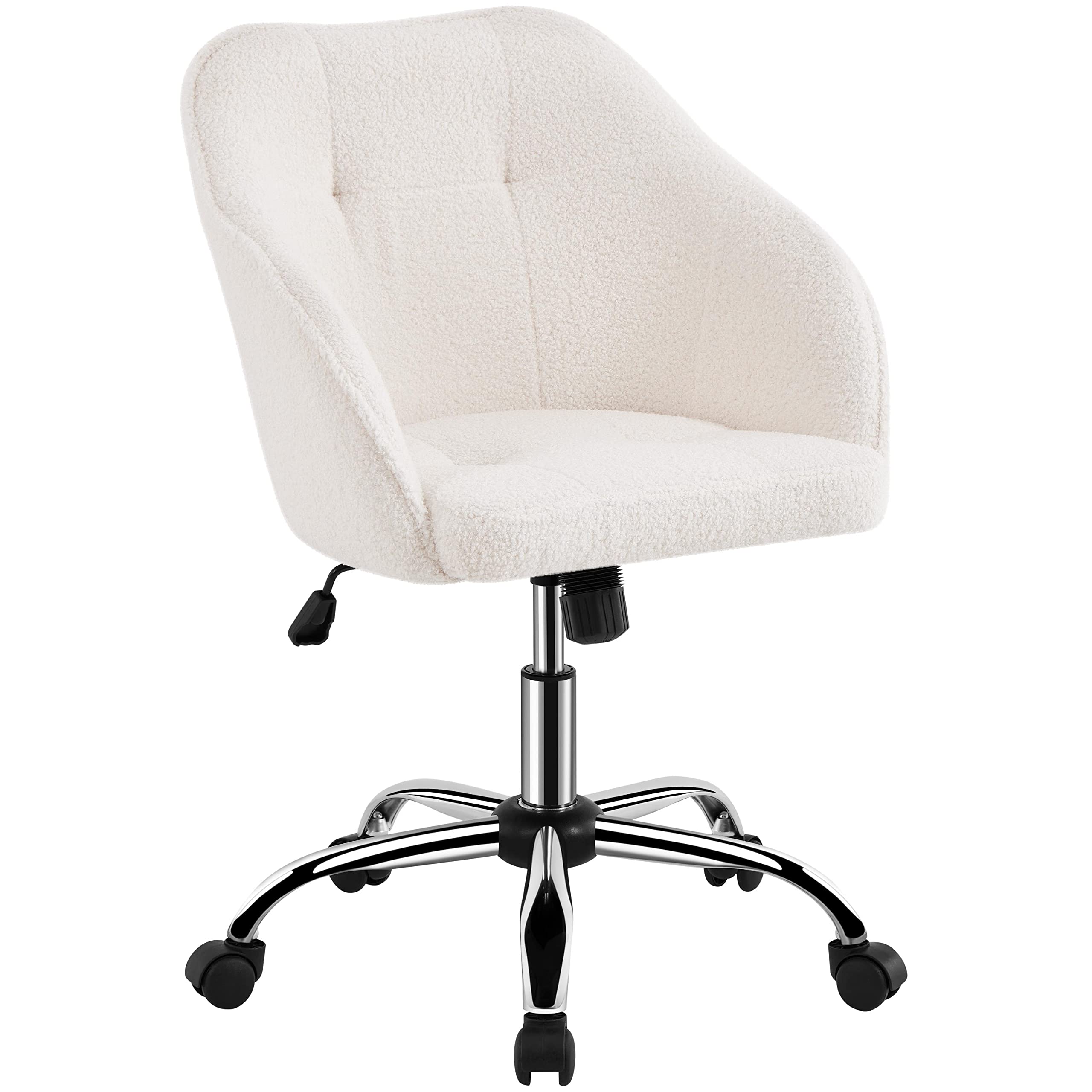 Yaheetech Modern Boucle Desk Chair, Makeup Vanity Chair with Adjustable Tilt Angle, Swivel Office Chair Upholstered Armchair Stu