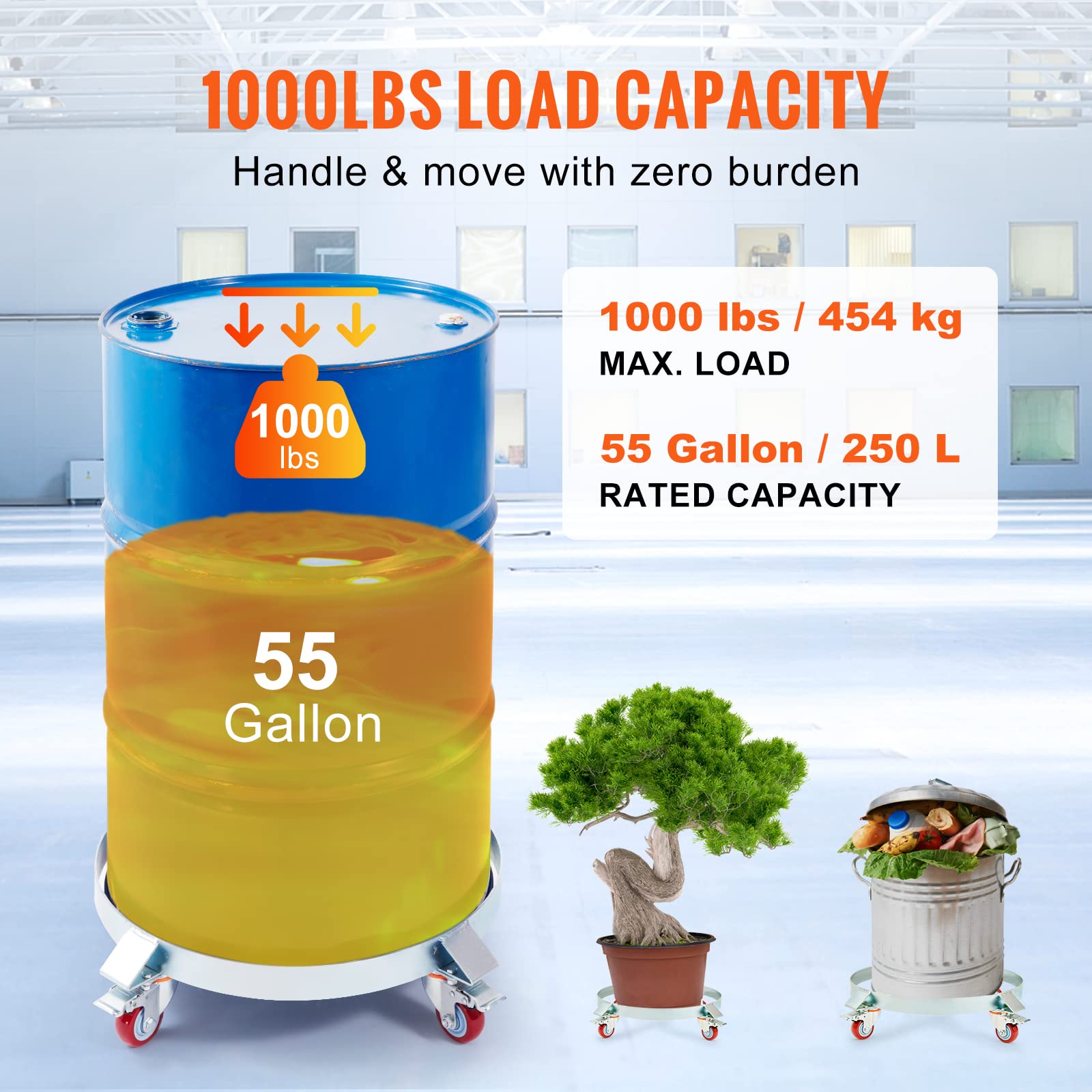 Vevor 2Pcs 55 Gallon Heavy Duty Drum Dolly, 1000 Lbs Load Capacity, Barrel Dolly Cart Drum Caddy, Non Tipping Hand Truck Capacit