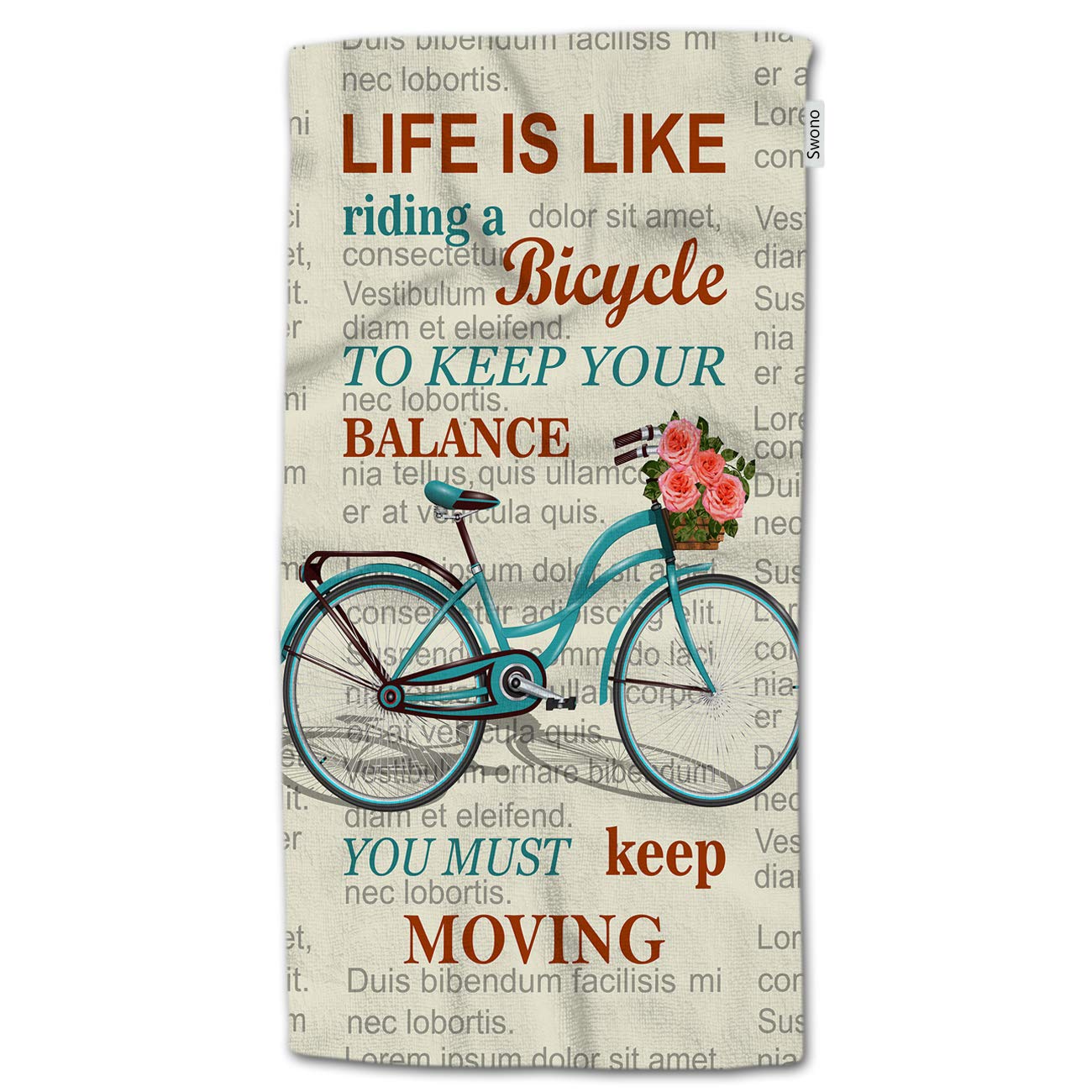 HGOD DESIGNS Quote Hand Towels,Inspirational Quote On Newspaper with Retro Bicycle and Flower 100% Cotton Soft Bath Hand Towels 